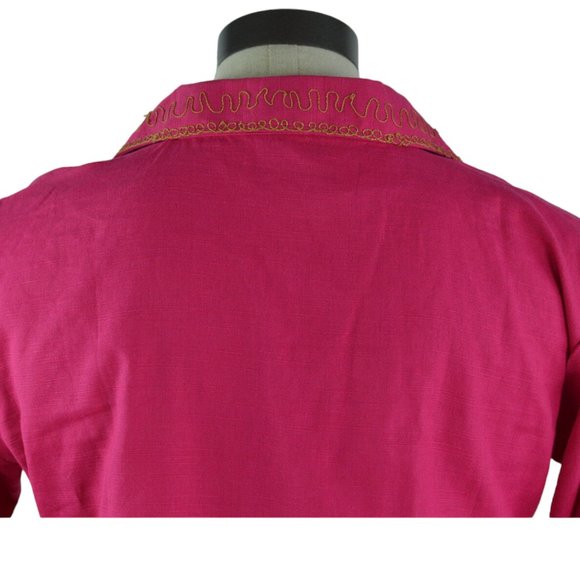 Embroidered Blouse Jewel Embellished Gold Paisley Hotpink Ethnic 3/4 Sleeves - Picture 6 of 8